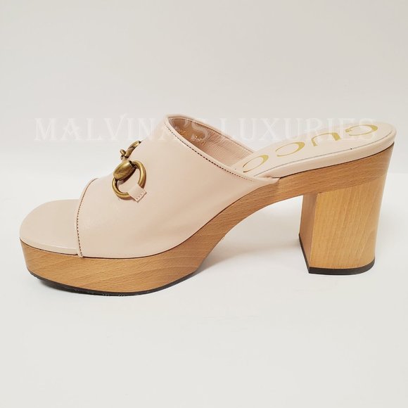 GUCCI SHOES HOUDAN WOOD PLATFORM LEATHER MULES w HORSEBIT sz 39 9 - Picture 11 of 16